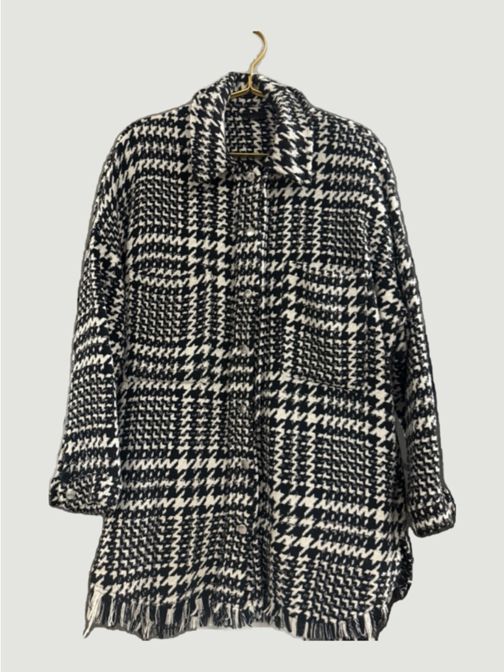 Black & White Houndstooth Trench Coat